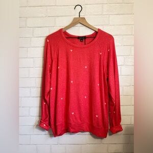 Buffalo David Bitton New Red Pink Hearts Relaxed Fit Super Soft Sweater Top L